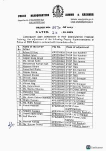 Adjustment of Deputy Superintendents of Police in Jammu & Kashmir
