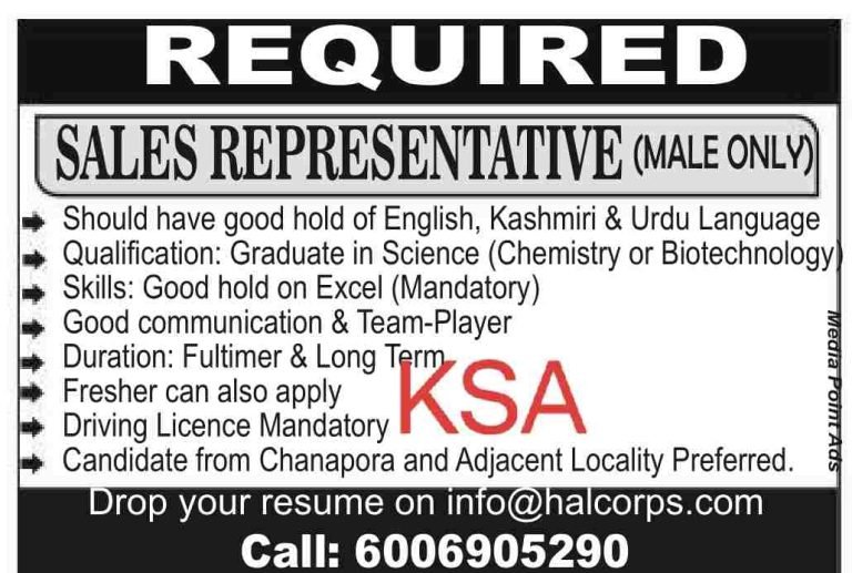 Sales Representative Position Available Apply Here