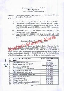 Placement of Deputy Superintendents of Police in the Selection Grade (Non-functional)