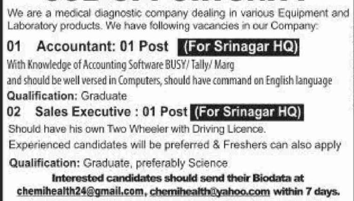 Chemi-Health Diagnostics Jobs Recruitment 2023 Apply for various vacancies 