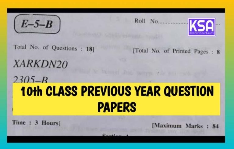 JKBOSE 10th Previous Year Question Papers Download PDF