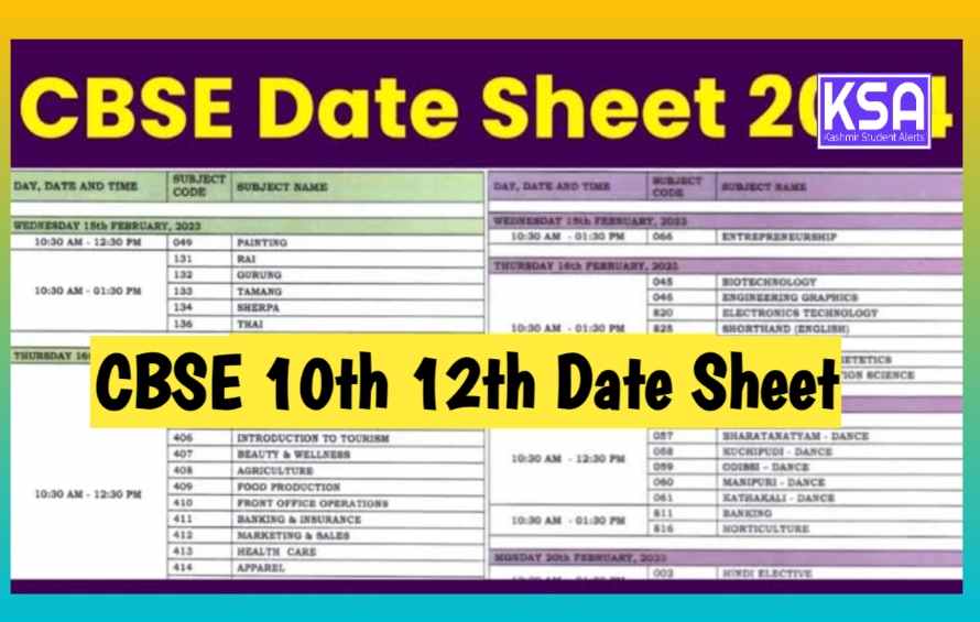 CBSE 10th 12th Date Sheet 2024, exam date, admit card, direct link