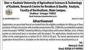 SKUAST Kashmir Job Recruitment 2023, Salary 25000, Last Date, eligibility 2 SKUAST Kashmir Job Recruitment 2023, Salary 25000, Last Date, eligibility