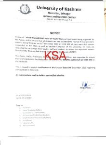 University of Kashmir Suspends Class Work for 'Viksit Bharat@2047-Voice of Youth' National Event