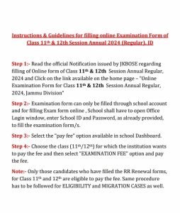 JKBOSE  Class 11th 12th Exams