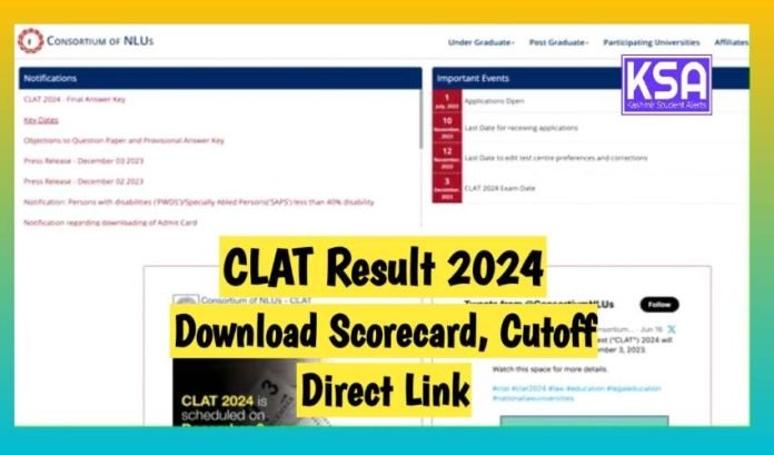 CLAT Result 2024 Download Scorecard, Cut off, direct link @consortiumofnlus.ac.in