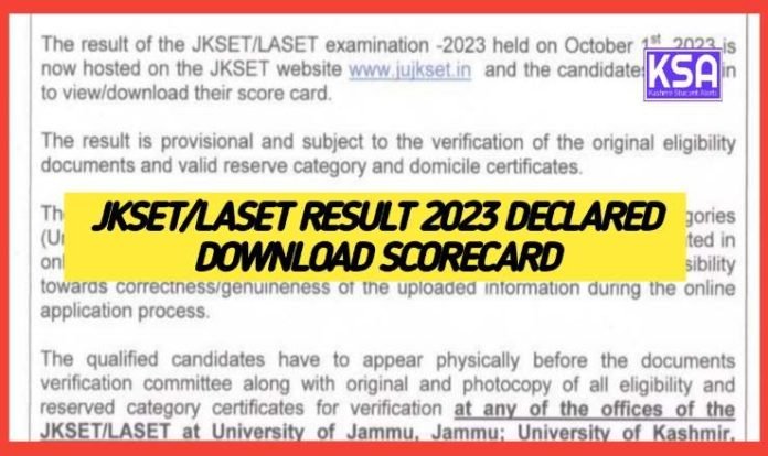 JKSET/LASET Result 2023 Declared