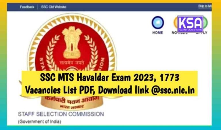 SSC MTS Havaldar Exam 2023, 1773 Vacancies List PDF, Download link @ssc.nic.in