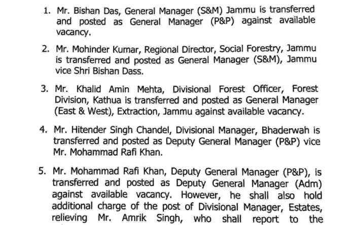 Government orders transfer and posting of forest officers