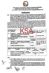 JKBOSE Notification Regarding Class 10, 11 & 12 Annual Regular 2024
