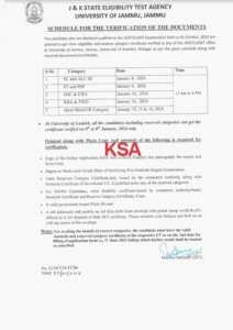 JKSET/ LASET 2023 Document Verification Download Notification 1 JKSET/ LASET 2023 Document Verification Notification Download