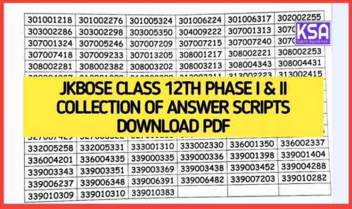 JKBOSE Class 12th phase I & II Collection of Answer Scripts Download Pdf