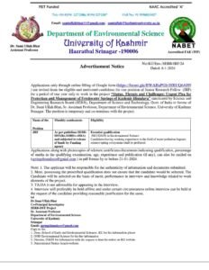 University of Kashmir JRF Recruitment 2024, Salary 31000, Eligibility, Last Date