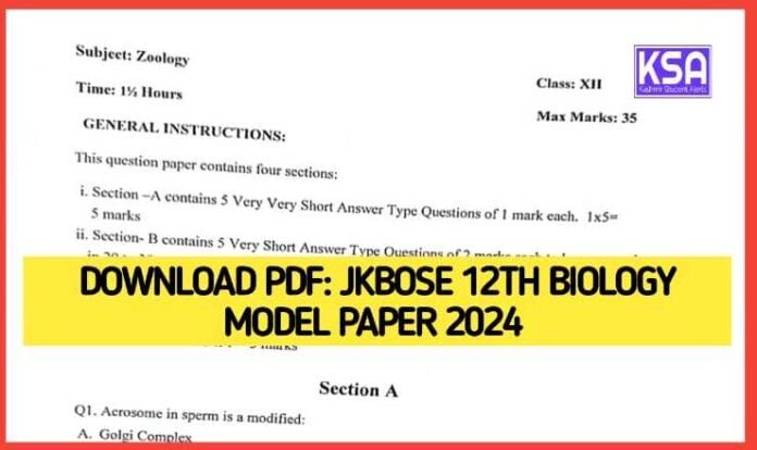 Download PDF: JKBOSE 12th Biology Model Paper 2024