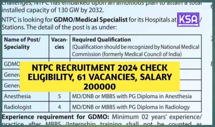 NTPC Recruitment 2024 check Eligibility, 61 Vacancies, Salary 200000, Last Date