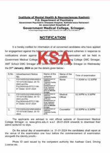 GMC Srinagar Recruitment 2024 for Nurse, Medical Officer & Counsellor posts