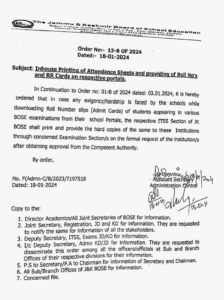 JKBOSE Order Regarding Admit Cards/ Roll no slips for class 10, 11 & 12th - Know here