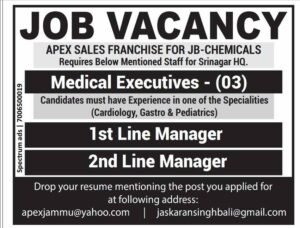 Medical Executives Jobs Apex Sales Franchise Srinagar, check eligibility 