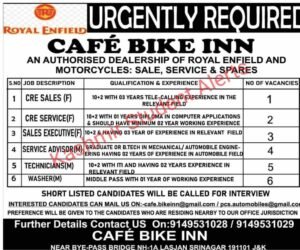 Cafe Bike Inn Srinagar Recruitment 2024, Males/Females can Apply, 12th pass, Apply here