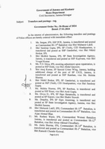 Major reshuffle in J&K Police: 59 SSPs / SPs transferred, 10 Districts get new SSPs, 4 new DIGs.   