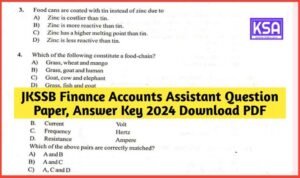 JKSSB Finance Accounts Assistant Question Paper, Answer Key 2024 Download PDF