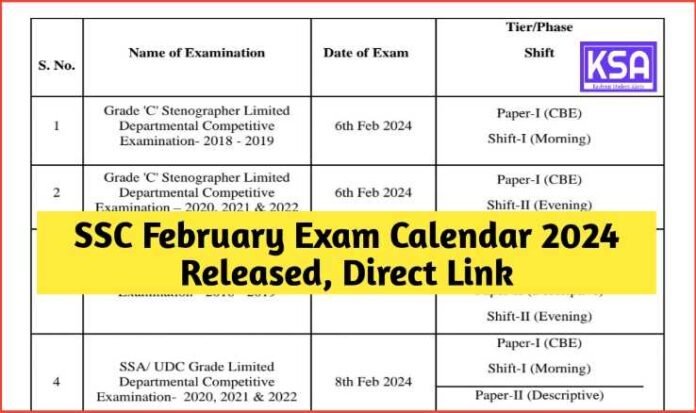 SSC February Exam Calendar 2024 Released, Direct Link