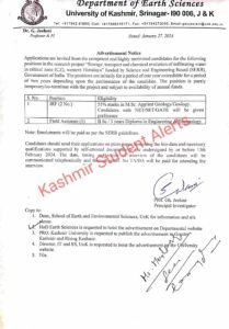 University of Kashmir Invites Applications for Research Positions