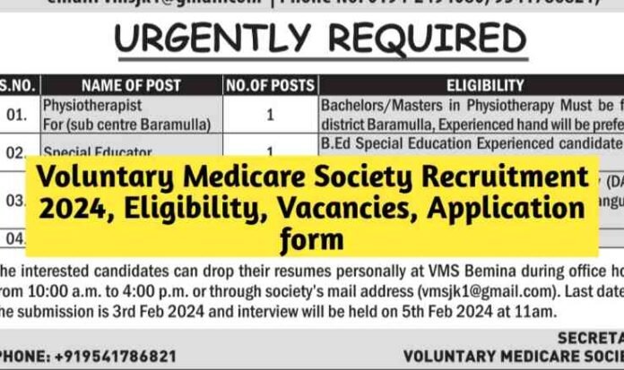 Voluntary Medicare Society Recruitment 2024, Eligibility, Vacancies, Application form