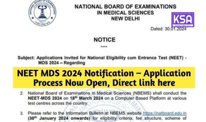 NEET MDS 2024 Notification – Application Process Now Open, Direct Link here