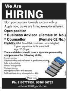 Business Advisor and Counsellor Jobs Recruitment 2024, Eligibility, Females can Apply