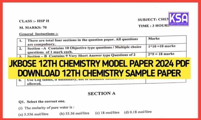 JKBOSE 12th Chemistry Model Paper 2024 PDF Download 12th Chemistry Sample Paper