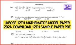 JKBOSE 12th Mathematics Model Paper 2024, Download 12th Sample Paper PDF