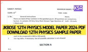 JKBOSE 12th Physics Model Paper 2024 PDF Download 12th Physics Sample Paper