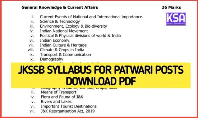 JKSSB Patwari Syllabus 2024 Download PDF