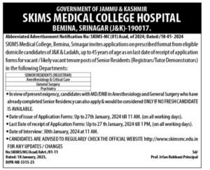 SKIMS Medical College Recruitment 2024, Check vacancy, Eligibility, Last Date 