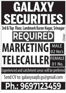Telecaller and Marketing Jobs at Galaxy Securities, Srinagar 3 Telecallers Job at Galaxy Securities, Srinagar