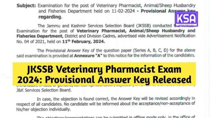 JKSSB Veterinary Pharmacist Exam 2024: Provisional Answer Key Released