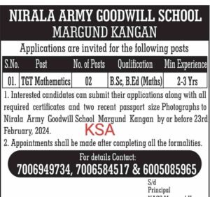 Teacher Recruitment 2024: Army Goodwill School, Eligibility, Last Date