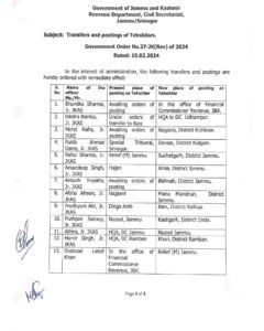 Transfers and postings of Tehsildars, read order here 