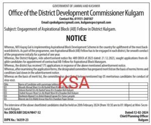 Advertisement notification for recruitment of Aspirational Block Fellow