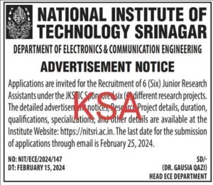 NIT Srinagar Recruitment 2024: check eligibility, vacancies, Last Date, Application form