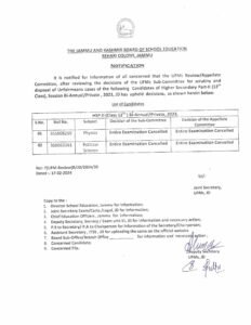 JKBOSE Class 12th Important Notification