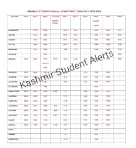 Kashmir New Train Timing 2024 Download Train Timetable 