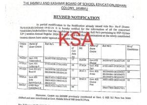 JKBOSE Class 12th Important Centre Notification Annual Regular 2024