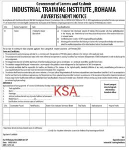 J&K ITI Recruitment 2024 Application form, Eligibility, Last Date