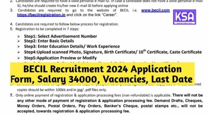 BECIL Recruitment 2024 Application Form, Salary 34000, Vacancies, Last Date