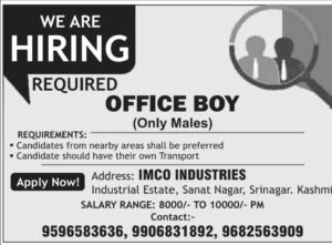 Office Boy Job Recruitment 2024 at IMCO Industries 