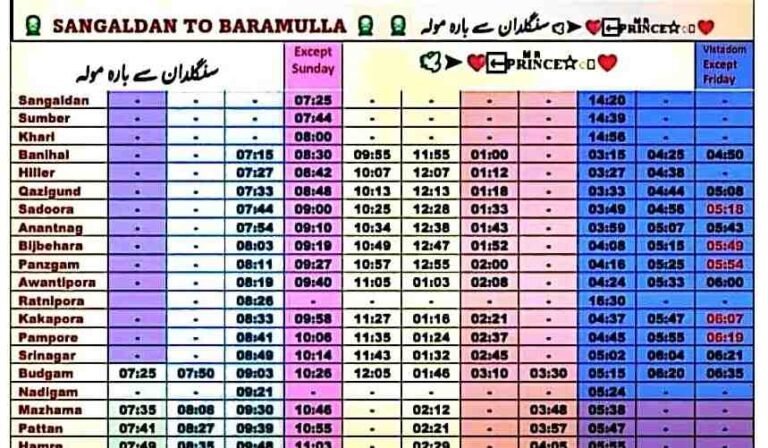 Kashmir Train Timing 2024 Train Timing Kashmir 2024