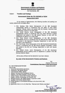 Five J&K government stenographers transferred