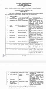 Transfers and postings of Executive Engineers (Civil/Mechanical) in Jal Shakti Department